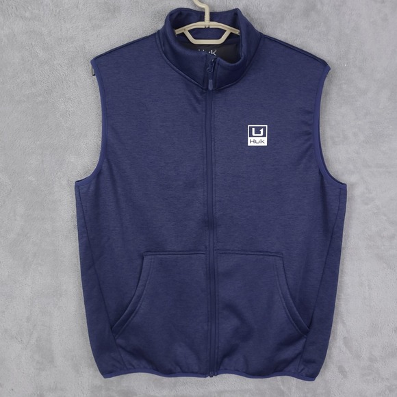 Huk Vest Mens Large Navy Blue Full Zip Fleece Lined Pockets Fishing H1300099-464 - Picture 1 of 14